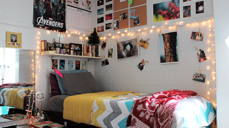 Dorm room filled with decorations.