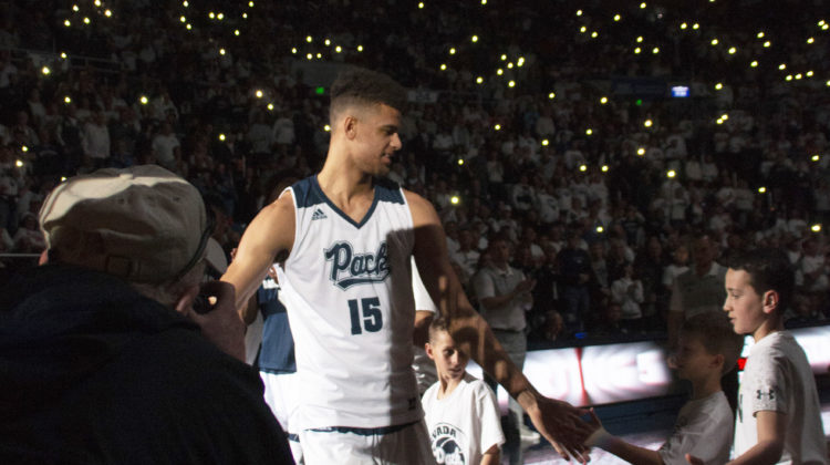 Trey Porter walks out after being introduced before facing Fresno State.