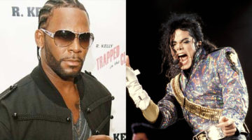 Side-by-side pictures of R. Kelly and Michael Jackson.