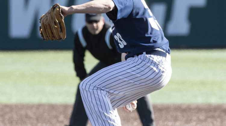 Owen Sharts delivers a pitch against Air Force.