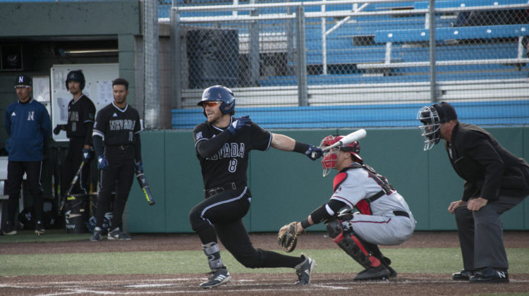Josh Zamora swings at a pitch in a game versus San Diego State