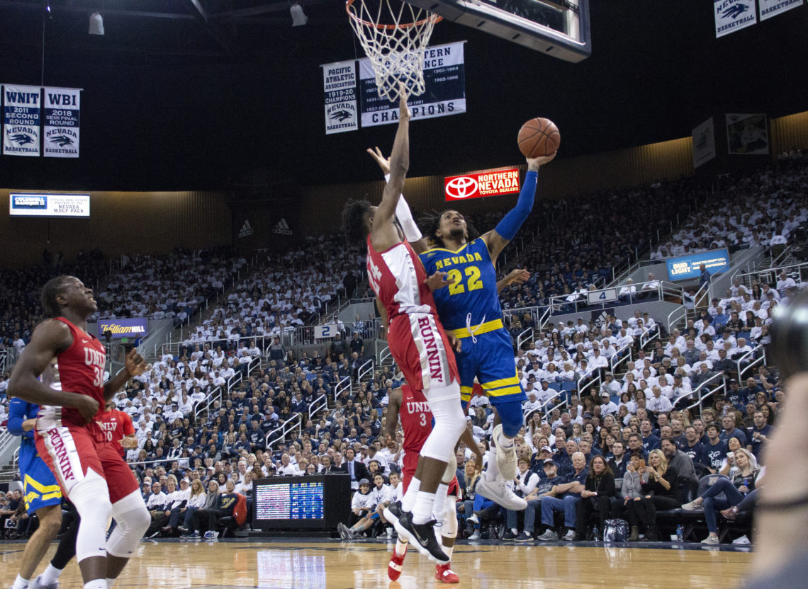 azz Johnson goes up for a layup against UNLV’s Joel Ntambwe.