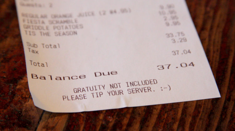 White receipt encourages tipping