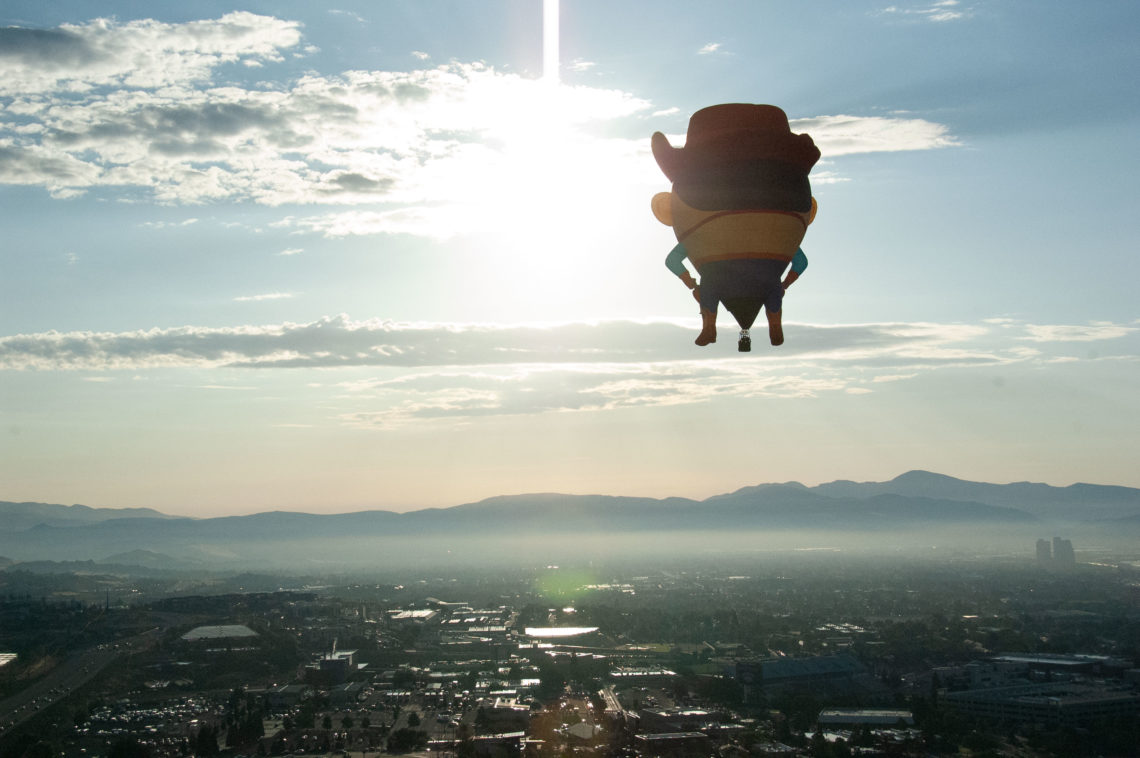 Cowboy shaped hot air balloon flys over Reno