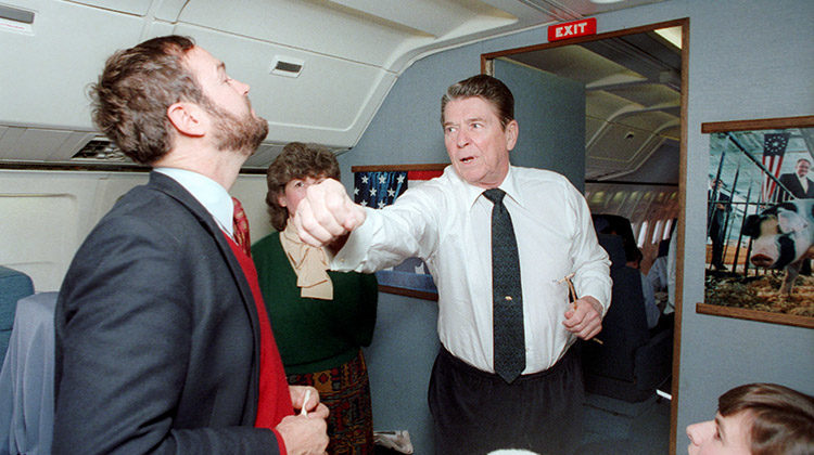 President Reagan faking a punch to Congressman Dana Rohrabacher aboard Air Force One and trip to California.