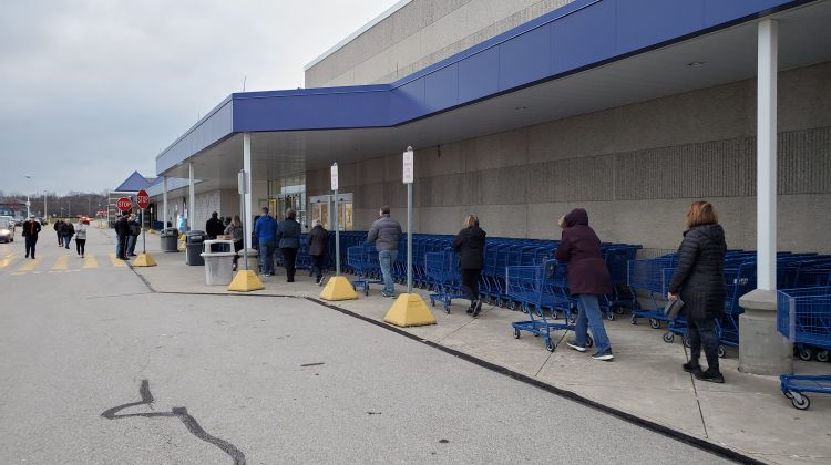 Shoppers lined up six feet apart due to coronavirus
