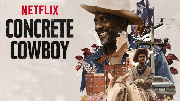 Promotional image with Edris Elba and the words concrete cowboy.