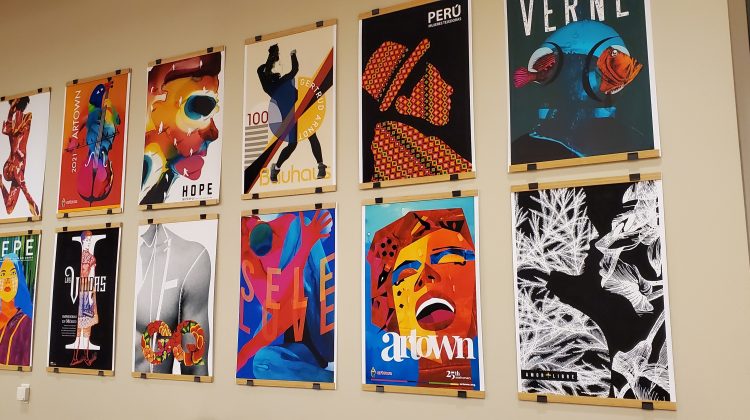 Squared pictures of colored art posters made by Valenzuela.