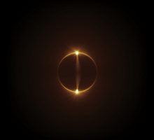 Black background with an eclipse of a black circle with a glowing background through the middle and around the back of the circular planet.