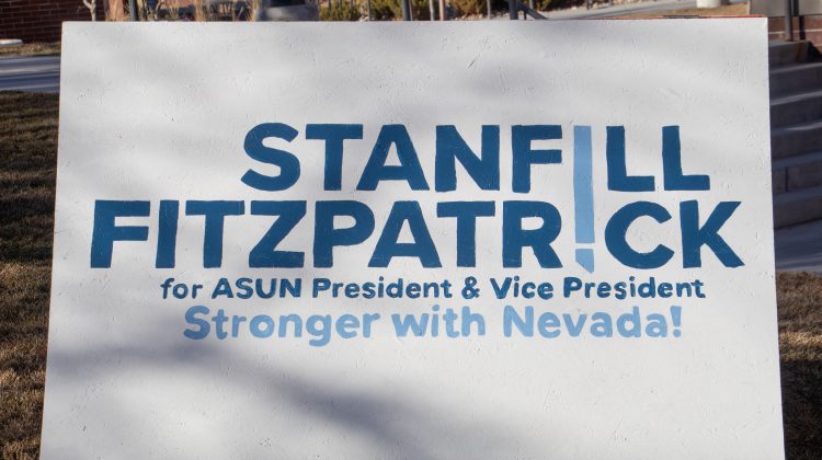 A white sign that reads: Stanfill Fitzpatrick, Stronger with Nevada.